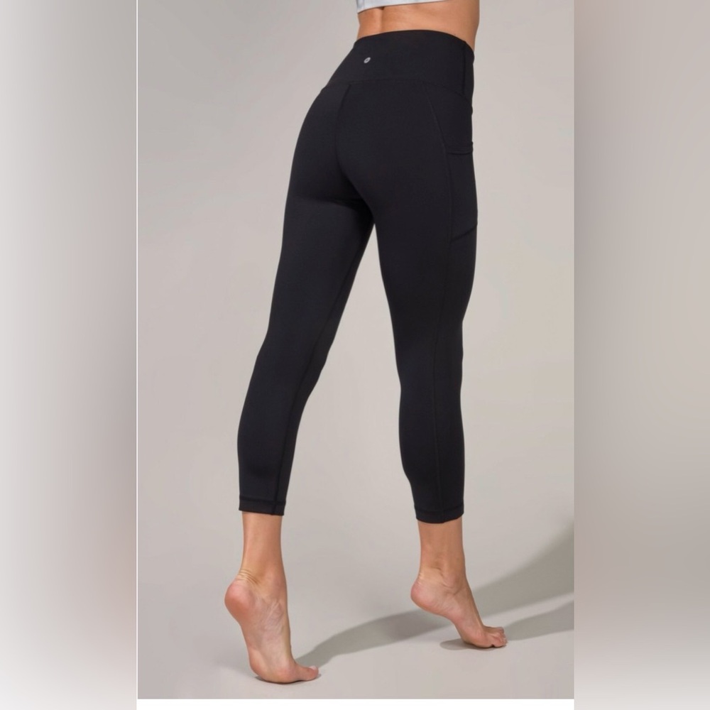 90 Degree By Reflex High Waisted, Cropped Black Leggings with Pockets, Size L